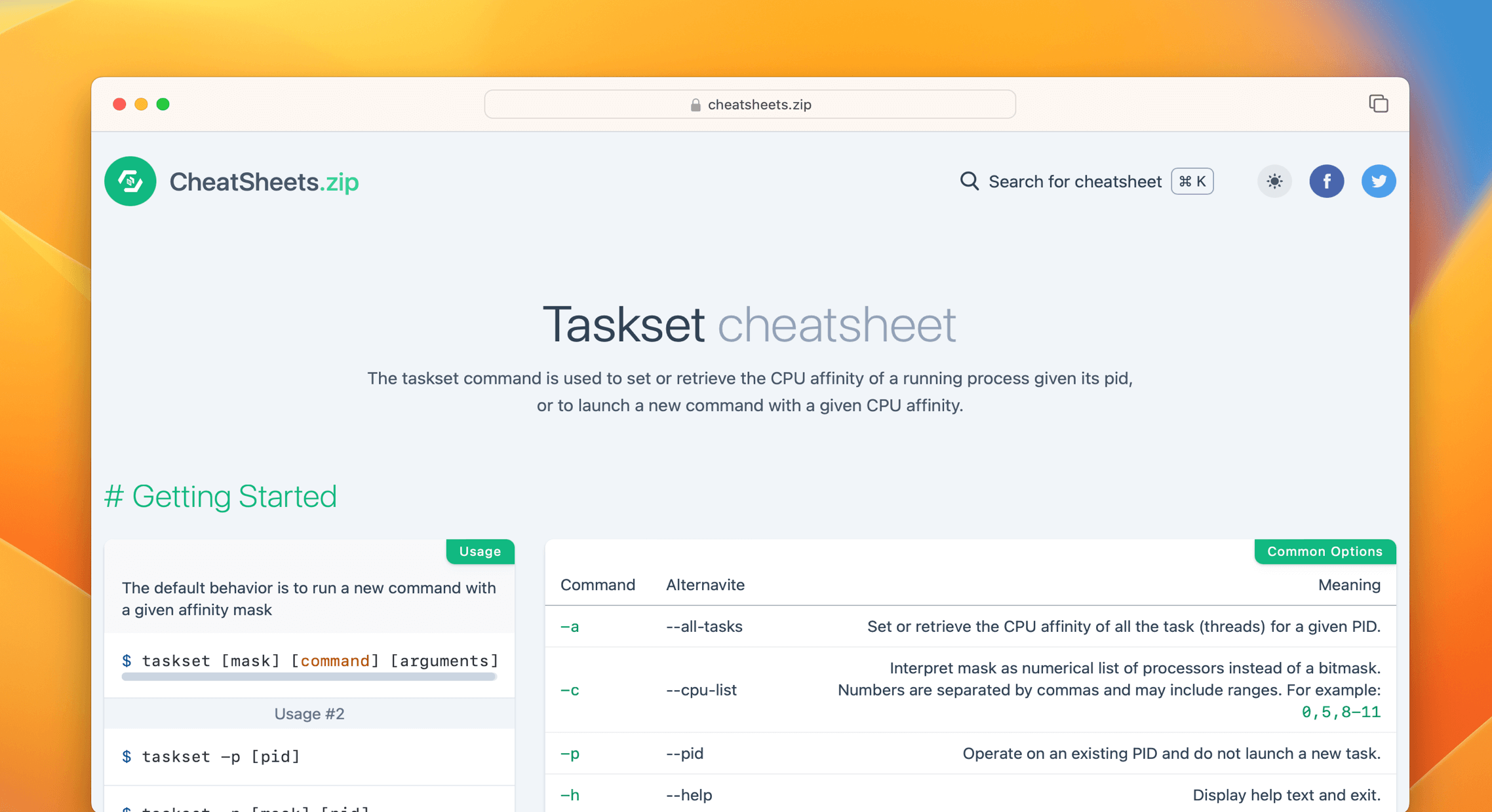 Taskset Command Cheat Sheet & Quick Reference